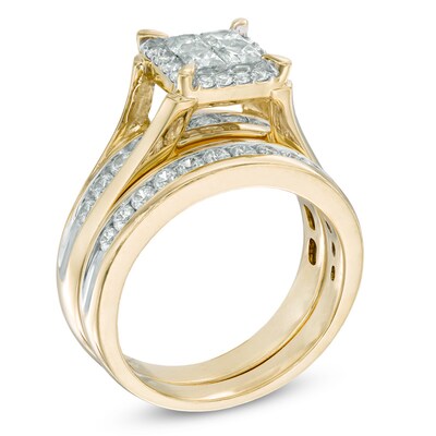 Previously Owned - 1.50 CT. T.W. Quad Princess-Cut Diamond Frame Bridal Set in 14K Gold