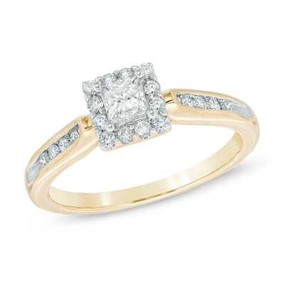 Previously Owned - 0.50 CT. T.W. Princess-Cut Diamond Frame Engagement Ring in 14K Gold