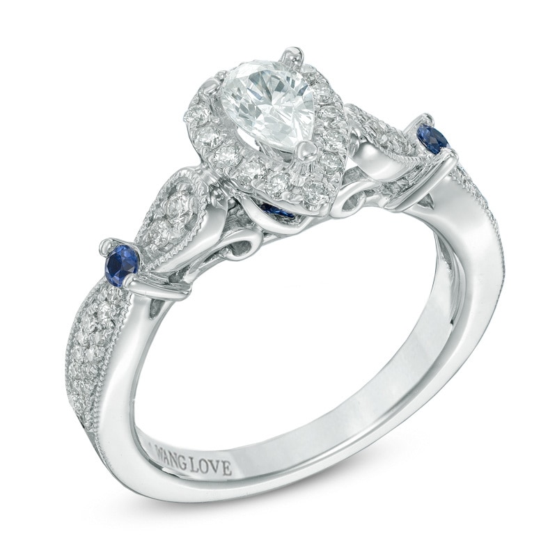 Previously Owned - Vera Wang Love Collection 0.58 CT. T.W. Pear-Shaped Diamond and Blue Sapphire Ring in 14K White Gold|Peoples Jewellers