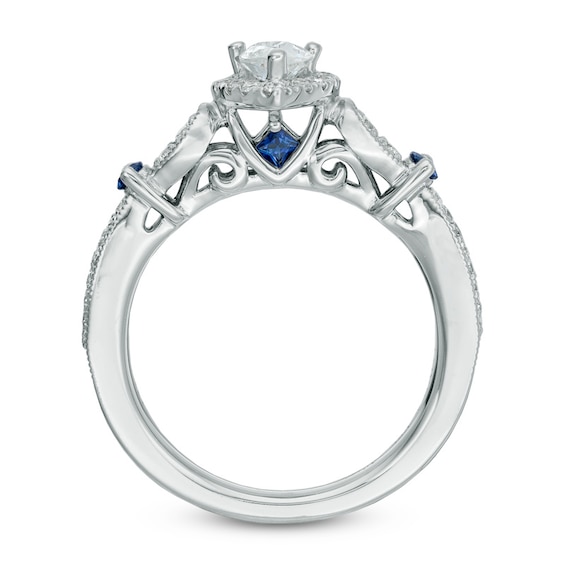 Previously Owned - Vera Wang Love Collection 0.58 CT. T.W. Pear-Shaped Diamond and Blue Sapphire Ring in 14K White Gold