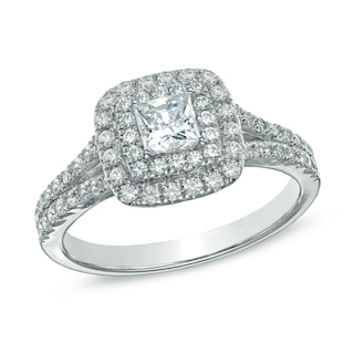 Previously Owned - 1.00 CT. T.W.  Diamond Double Square Frame Engagement Ring in 14K White Gold (I/I1)