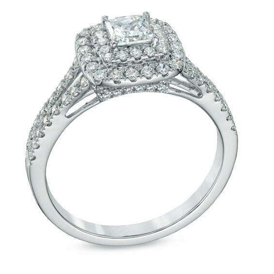 Previously Owned - 1.00 CT. T.W.  Diamond Double Square Frame Engagement Ring in 14K White Gold (I/I1)