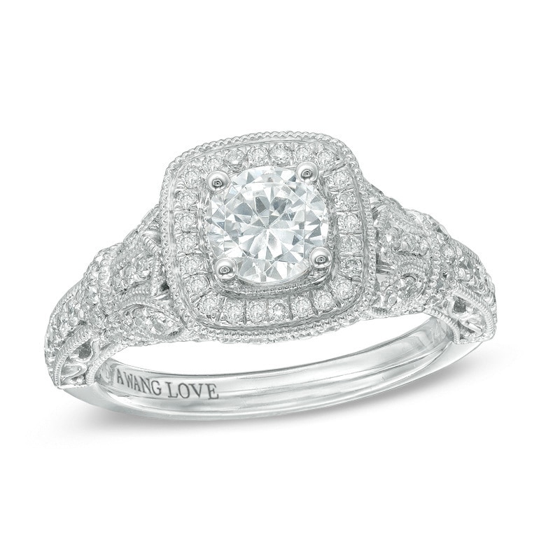 Previously Owned - Vera Wang Love Collection 1.20 CT. T.W. Diamond Frame Vintage-Style Ring in 14K White Gold|Peoples Jewellers
