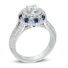 Thumbnail Image 1 of Previously Owned - Vera Wang Love Collection 1.17 CT. T.W. Diamond and Blue Sapphire Frame Ring in 14K White Gold