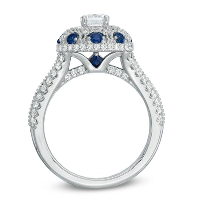 Previously Owned - Vera Wang Love Collection 1.17 CT. T.W. Diamond and Blue Sapphire Frame Ring in 14K White Gold