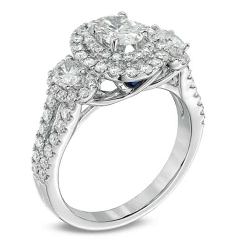 Previously Owned - Vera Wang Love Collection 1.45 CT. T.W. Oval Diamond Three Stone Engagement Ring in 14K White Gold|Peoples Jewellers
