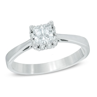 Previously Owned - 0.33 CT. T.W.  Princess-Cut Diamond Frame Engagement Ring in 14K White Gold (I/I1)