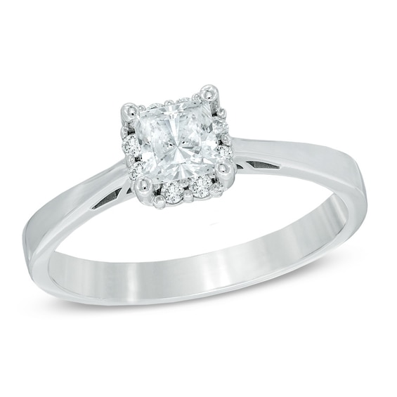 Previously Owned - 0.33 CT. T.W.  Princess-Cut Diamond Frame Engagement Ring in 14K White Gold (I/I1)