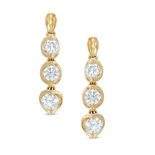 Previously Owned - 0.50 CT. T.W.  Diamond Linear Three Stone Drop Earrings in 14K Gold (I/I2)