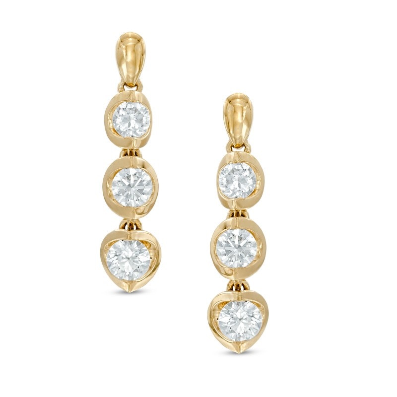 Previously Owned - 0.50 CT. T.W.  Diamond Linear Three Stone Drop Earrings in 14K Gold (I/I2)