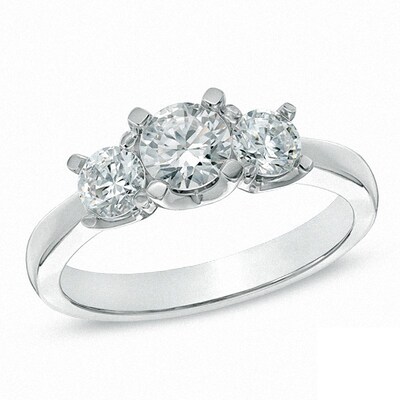 Previously Owned - 1.50 CT. T.W.  Diamond Three Stone Engagement Ring in 14K White Gold (I/I2)