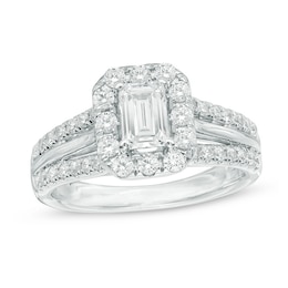 Previously Owned -  1.50 CT. T.W. Emerald-Cut Diamond Frame Engagement Ring in 14K White Gold