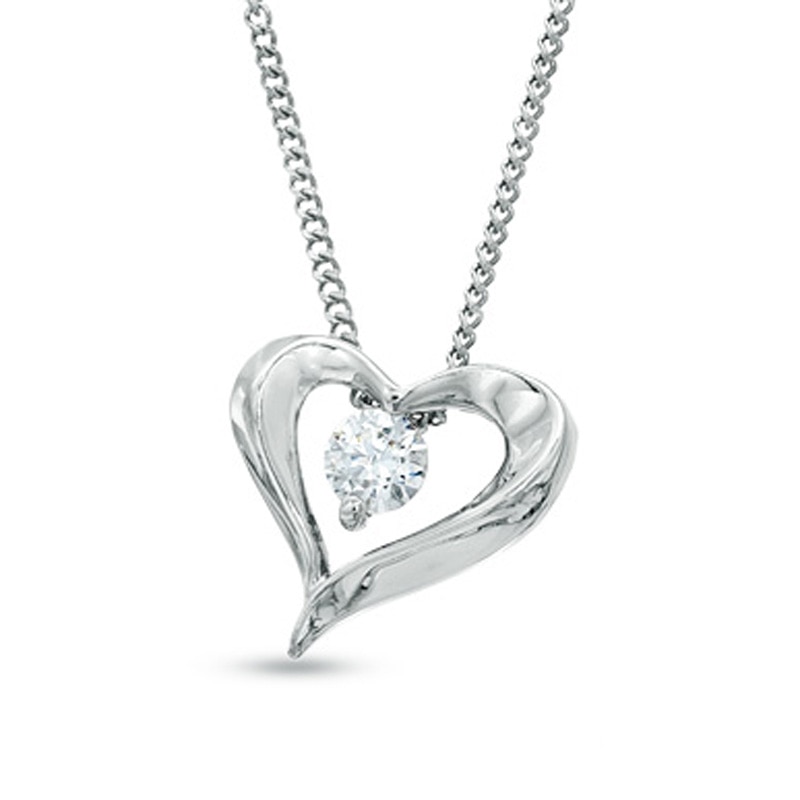 Previously Owned - 0.10 CT.  Diamond Solitaire Heart Pendant in 14K White Gold (I/I2) - 17"