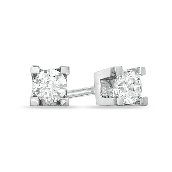 Previously Owned - 0.25 CT. T.W. Diamond Square-Set Solitaire Stud Earrings in 14K White Gold (I/I2)