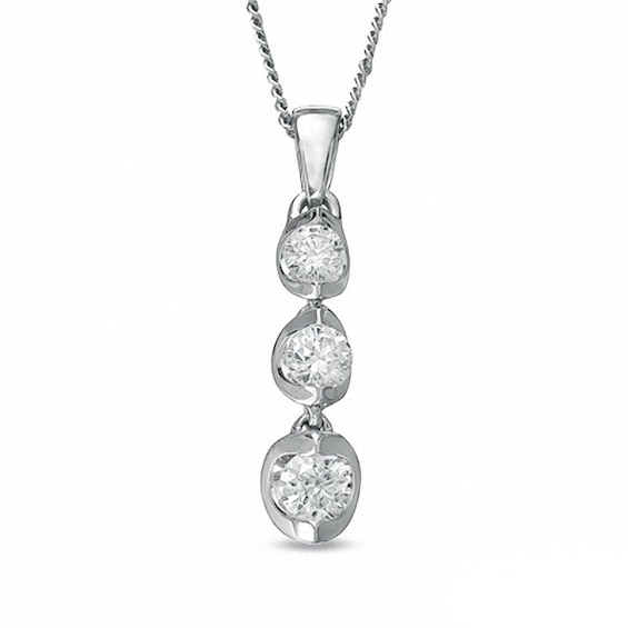 Previously Owned - 0.25 CT. T.W.  Diamond Three Stone Pendant in 14K White Gold (I/I2) - 17''