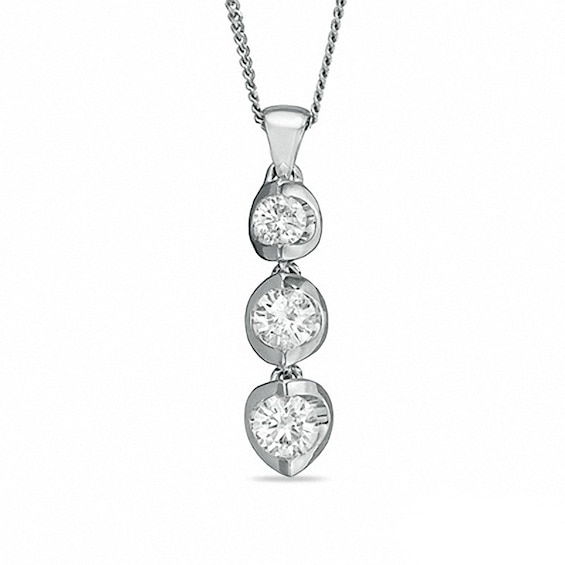 Previously Owned - 0.50 CT. T.W.  Diamond Three Stone Pendant in 14K White Gold - 17"