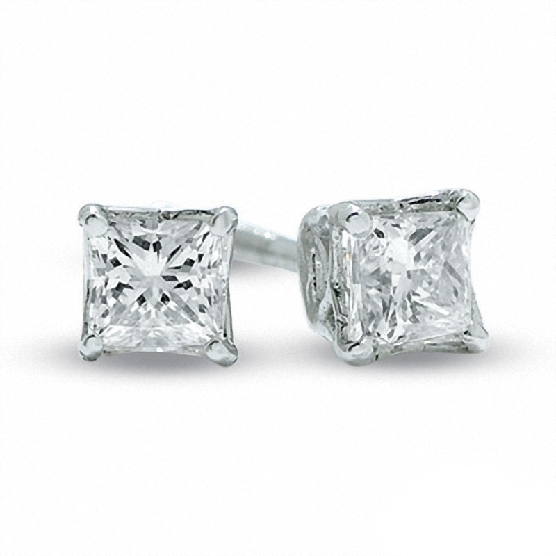 Main Image 1 of Previously Owned - 0.30 CT. T.W.  Princess-Cut Diamond Solitaire Stud Earrings in 14K White Gold (I/I2)