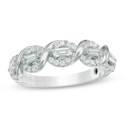 Previously Owned - Vera Wang Love Collection 0.45 CT. T.W. Baguette-Cut Diamond Twist Anniversary Band in 14K White Gold