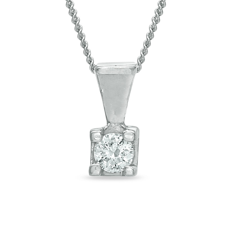 Previously Owned - 0.10 CT.  Diamond Square-Set Solitaire Pendant in 14K White Gold - 17"(I/I2)