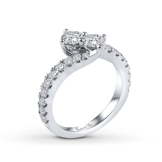 Previously Owned - Ever US™ 2.00 CT. T.W. Two-Stone Diamond Bypass Ring in 14K White Gold (I/SI2)