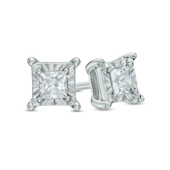 Previously Owned - 0.25 CT. T.W. Princess-Cut Diamond Solitaire Stud Earrings in 10K White Gold