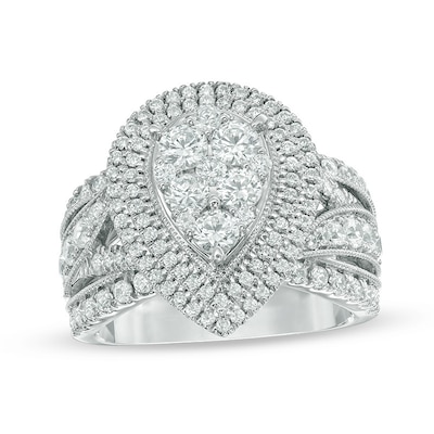 Previously Owned - 2.00 CT. T.W. Composite Diamond Pear-Shaped Frame Engagement Ring in 14K White Gold