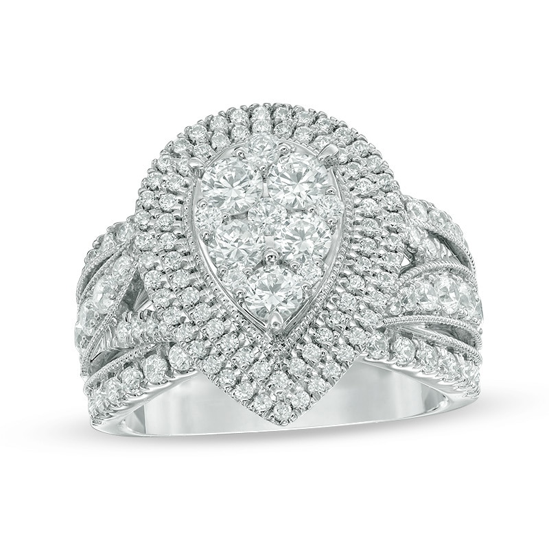 Previously Owned - 2.00 CT. T.W. Composite Diamond Pear-Shaped Frame Engagement Ring in 14K White Gold|Peoples Jewellers