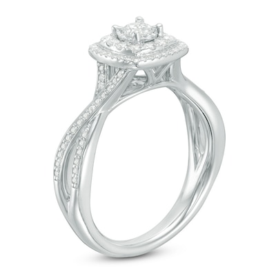 Previously Owned - 0.50 CT. T.W. Diamond Double Cushion Frame Twist Engagement Ring in 10K White Gold