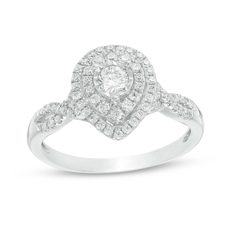Previously Owned - 0.45 CT. T.W. Diamond Double Pear-Shaped Twist Engagement Ring in 10K White Gold|Peoples Jewellers