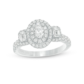 Previously Owned - Vera Wang Love Collection 1.23 CT. T.W. Oval Diamond Three Stone Engagement Ring in 14K White Gold