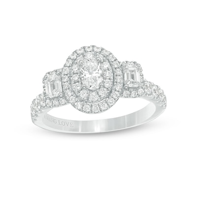 Previously Owned - Vera Wang Love Collection 1.23 CT. T.W. Oval Diamond Three Stone Engagement Ring in 14K White Gold