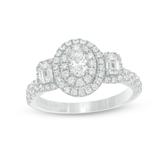 Previously Owned - Vera Wang Love Collection 1.23 CT. T.W. Oval Diamond Three Stone Engagement Ring in 14K White Gold