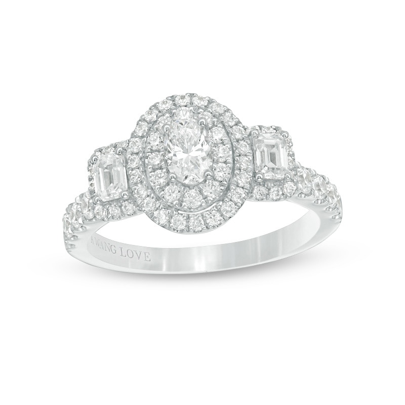 Previously Owned - Vera Wang Love Collection 1.23 CT. T.W. Oval Diamond Three Stone Engagement Ring in 14K White Gold|Peoples Jewellers