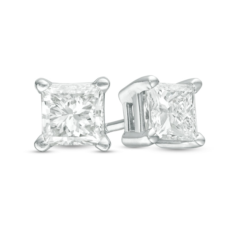 Main Image 1 of Previously Owned - 0.50 CT. T.W. Princess-Cut Diamond Solitaire Stud Earrings in 14K White Gold (J/I2)