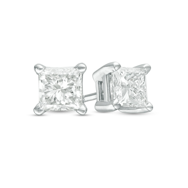 Previously Owned - 0.20 CT. T.W. Princess-Cut Diamond Solitaire Stud Earrings in 14K White Gold