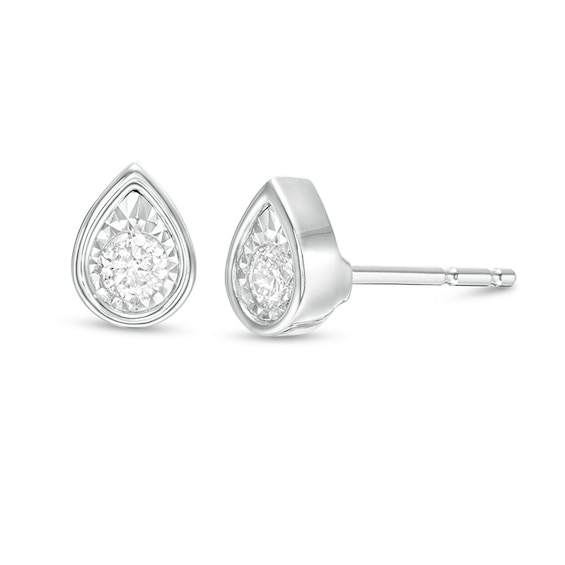 Previously Owned - 0.10 CT. T.W.  Diamond Solitaire Pear-Shaped Stud Earrings in 10K White Gold