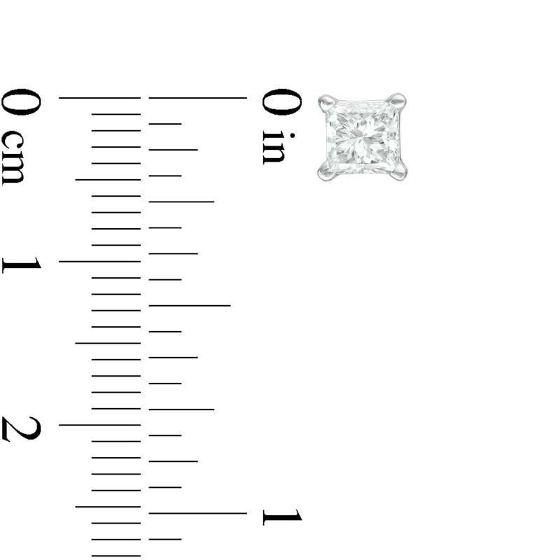 Main Image 2 of Previously Owned - 0.10 CT. T.W. Princess-Cut Diamond Solitaire Stud Earrings in 14K White Gold