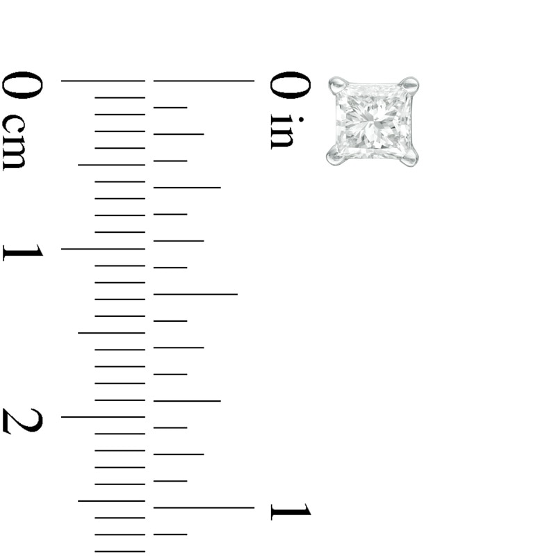 Main Image 2 of Previously Owned - 1.00 CT. T.W. Princess-Cut Diamond Solitaire Stud Earrings in 14K White Gold (J/I2)