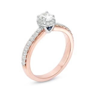 Previously Owned - Vera Wang Love Collection 0.60 CT. T.W. Oval Diamond Frame Engagement Ring in 14K Two-Tone Gold