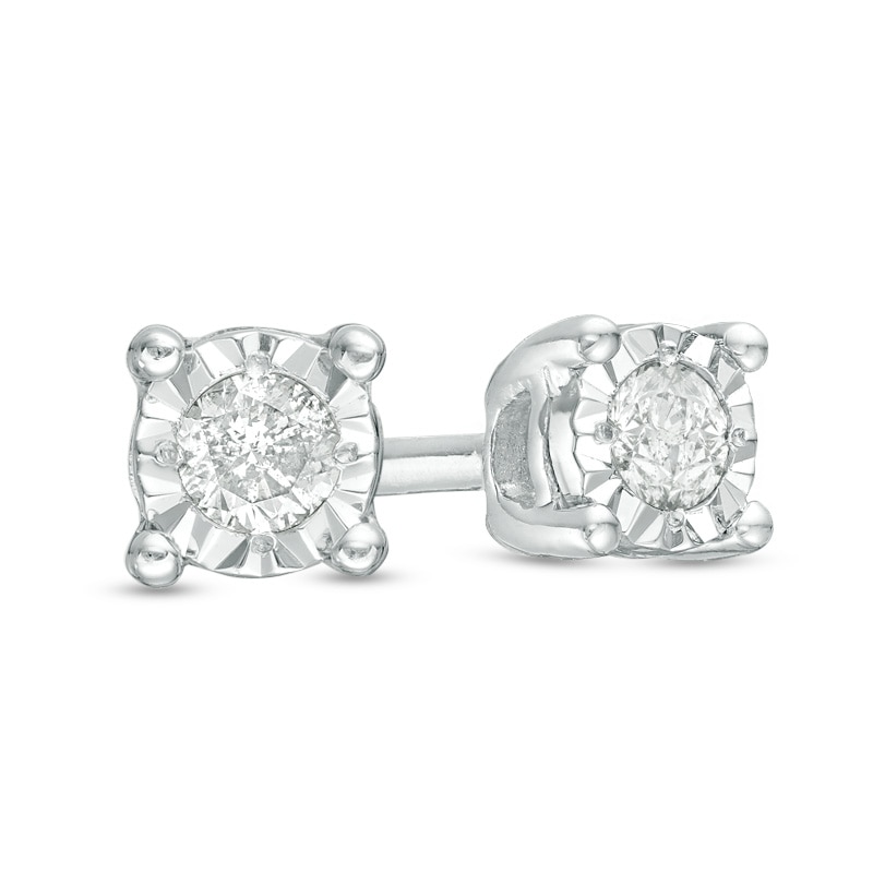 Previously Owned - 0.10 CT. T.W. Diamond Solitaire Stud Earrings in Sterling Silver|Peoples Jewellers