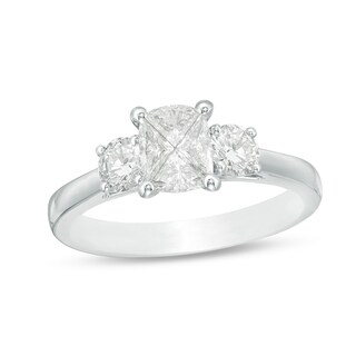 Previously Owned - 1.00 CT. T.W. Composite Diamond Cushion Three Stone Engagement Ring in 14K White Gold