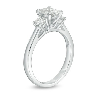 Previously Owned - 1.00 CT. T.W. Composite Diamond Cushion Three Stone Engagement Ring in 14K White Gold