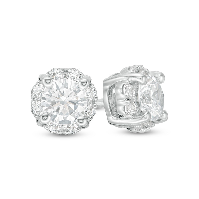 Main Image 1 of Previously Owned - 1.00 CT. T.W.  Diamond Frame Stud Earrings in 14K White Gold (I/I2)