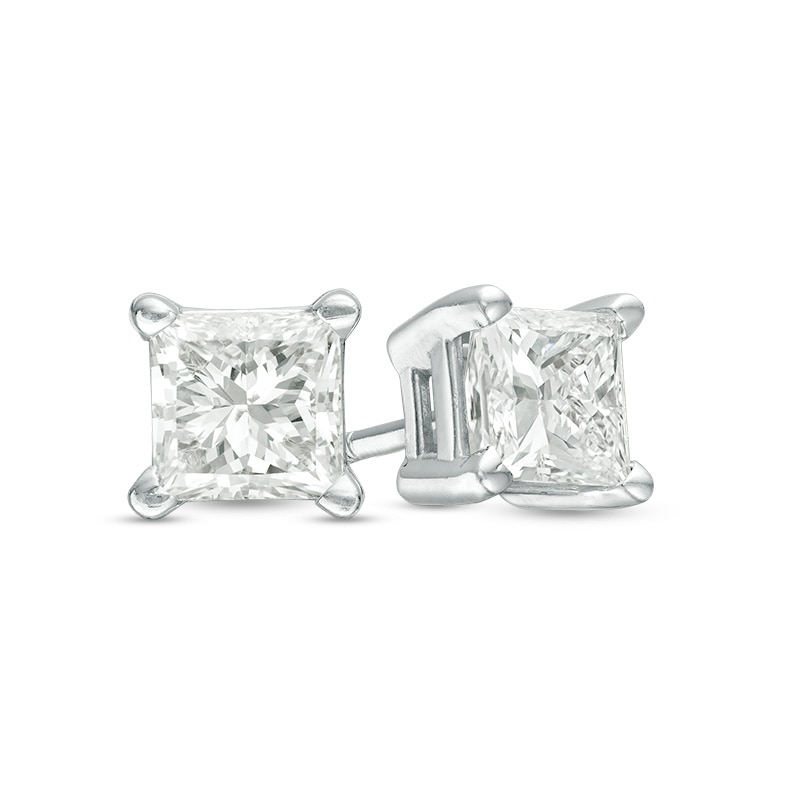 Main Image 1 of Previously Owned - 0.50 CT. T.W. Princess-Cut Diamond Solitaire Stud Earrings in 14K White Gold (J/I3)