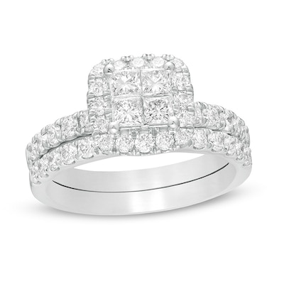 Previously Owned - 1.00 CT. T.W. Quad Princess-Cut Diamond Frame Bridal Set in 14K White Gold