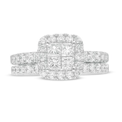 Previously Owned - 1.00 CT. T.W. Quad Princess-Cut Diamond Frame Bridal Set in 14K White Gold