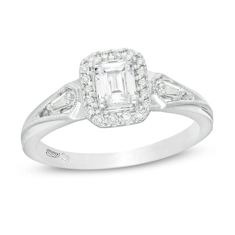 Previously Owned - Emmy London 0.50 CT. T.W. Emerald-Cut Diamond Vintage-Style Engagement Ring in 18K White Gold (F/VS2)