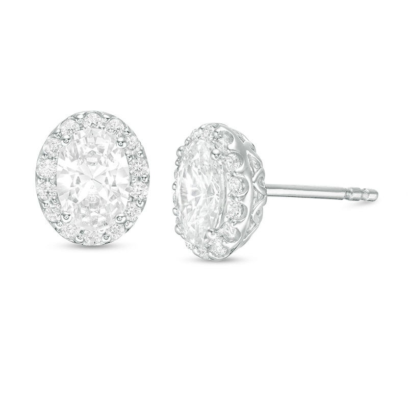 Previously Owned - 1.45 CT. T.W. Oval Diamond Frame Stud Earrings in 14K White Gold (I/SI2)|Peoples Jewellers