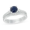 Previously Owned - 6.0mm Blue Sapphire and 0.20 CT. T.W. Diamond Bridal Set in 14K White Gold