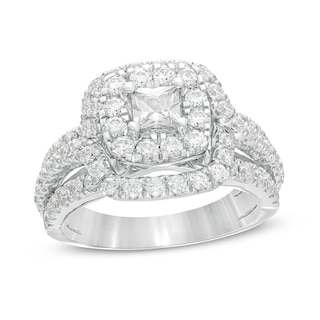 Previously Owned - 2.00 CT. T.W. Princess-Cut Diamond Double Frame Multi-Row Engagement Ring in 10K White Gold